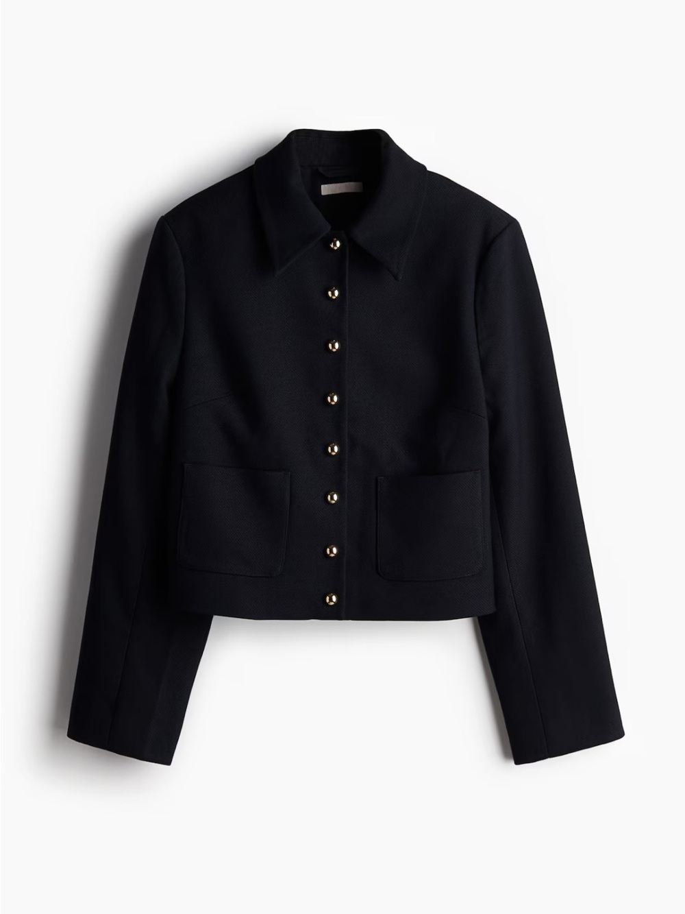 H&M Twill Jacket NAVY Cropped Button-Front Jacket Large